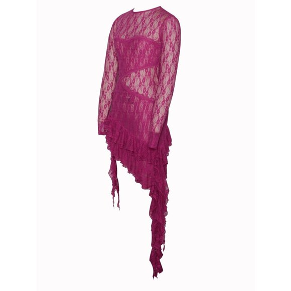 Maira Fuchsia Lace Long Sleeve Ruffle Dress - Picture 12 of 15